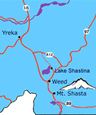 Food and service stations in Yreka, Weed and Mt. Shasta, food and lodging in Weed and Lake Shastina California